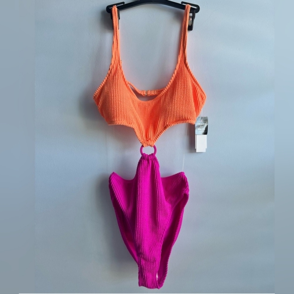 NWT Salt + Cove Monokini Swimsuit Orange & Hot Pink Size Large - Picture 1 of 4